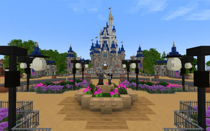 Cinderella Castle at the end of Main Street, U.S.A., seen from the hub in Magic Parks Magic Kingdom